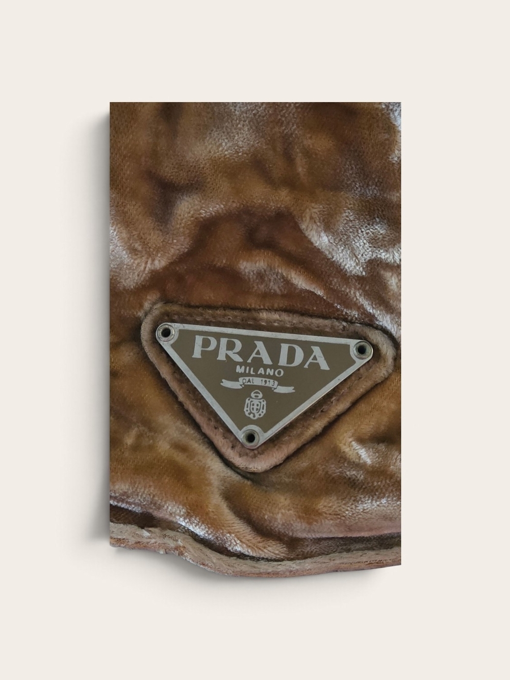 Prada Brown Velvet Tote Bag With Certificate Of Authenticity